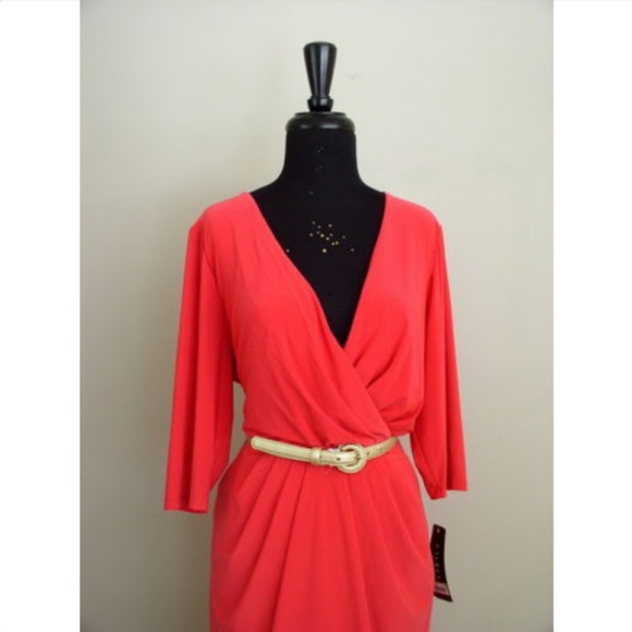 Lauren by Ralph Lauren Coral Belted Dress Sz 14W - Picture 6 of 8